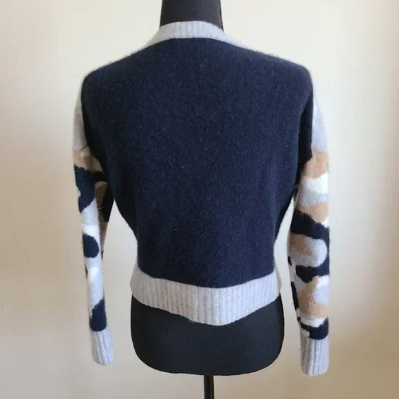 360Cashmere 100% Cashmere Cropped Camo Sweater Women’s Size Small Gray Taupe Cre - Picture 3 of 8